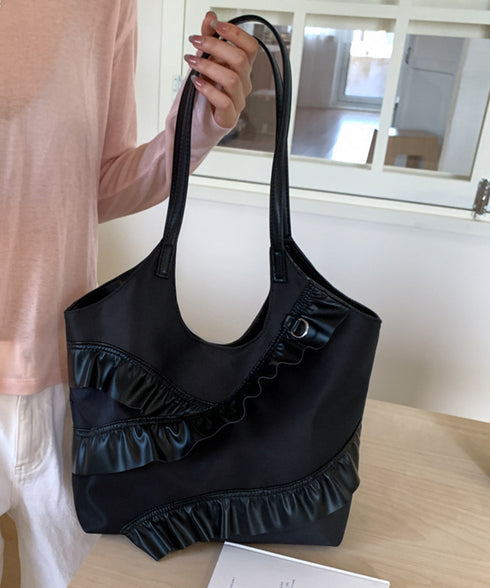 トートバッグ 大容量 肩掛けバッグ 合皮 ラッフルフリルバッグ 韓国風 大人可愛い 手提げバッグ フェイクレザー 通学通勤 ハンドバッグ A4サイズ 2WAY鞄 77YUEL-001